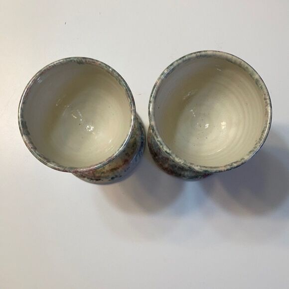 Vintage Artisan‎ Made Studio Pottery Speckled Pastel Pair of Goblets Drinkware - Picture 6 of 7
